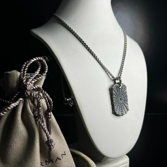 David Yurman Diamond Dog Tag Pendant and chain - Picture 2 of 8